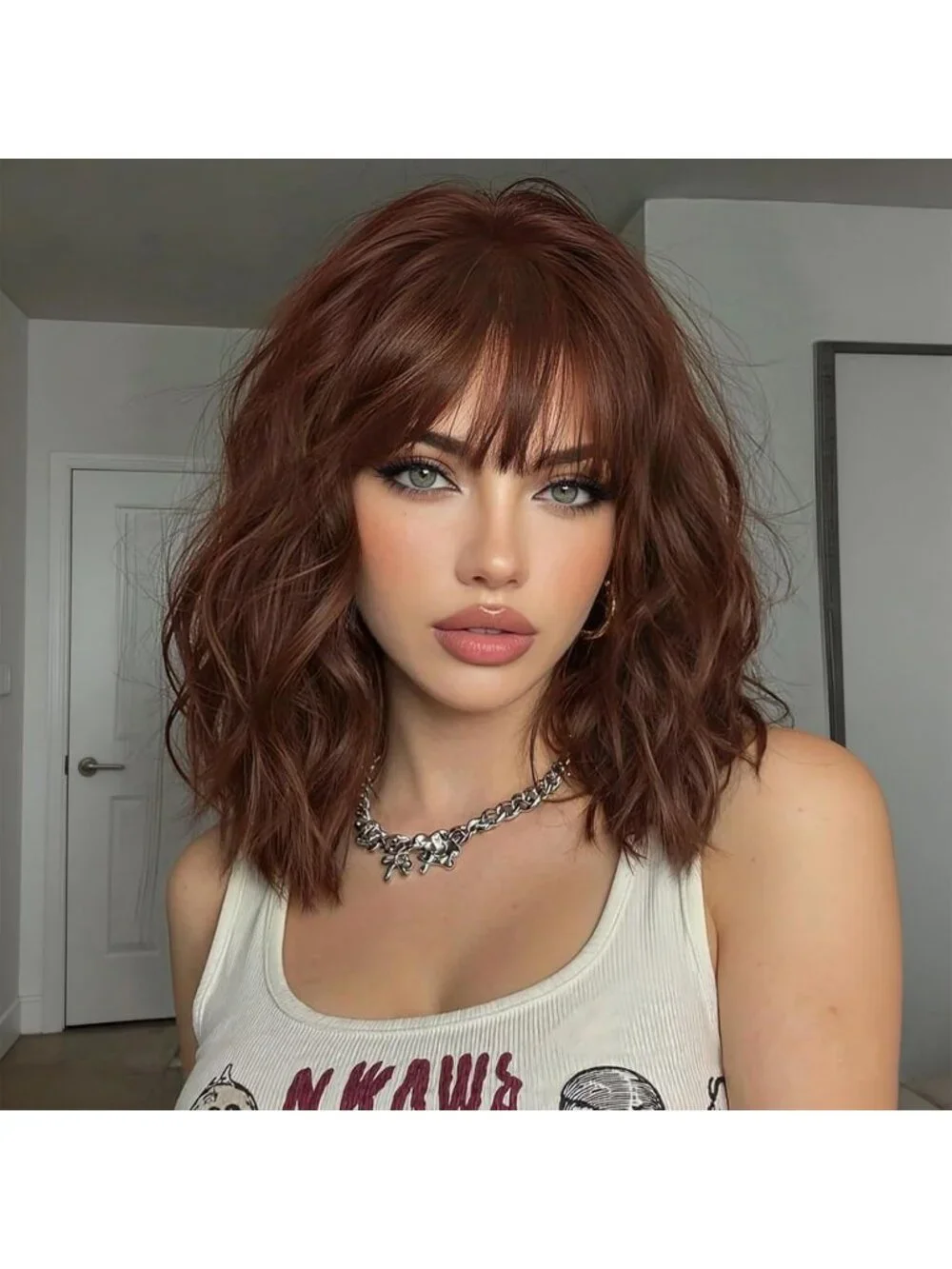 Women's Reddish Brown 14 Inch Heat Resistant Synthetic Fiber Shoulder Length Wig